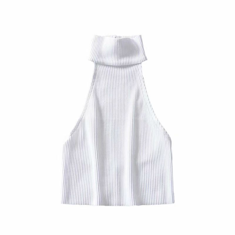 Pullover Halterneck Round Neck Solid Color Knitted Vest