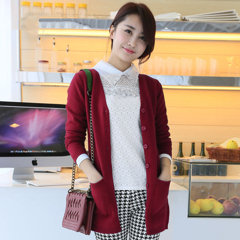 V-neck Loose Women's Wool Cardigan