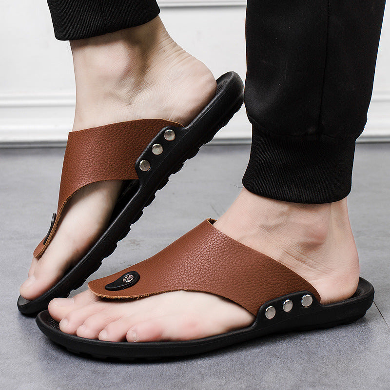 Slippers Men's Flip Flops Non-slip Flip-Flops Toe Pure Color Korean Sandals