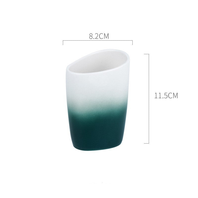 Washing suit couple brushing teeth and mouthwash cup