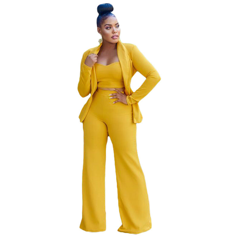 Wide Leg Pants Three Piece Set