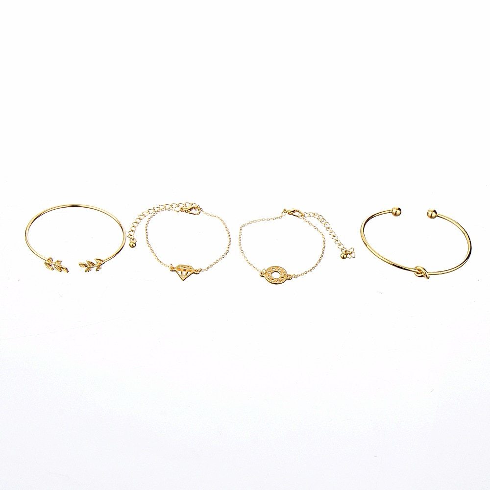 Tocona T Fashion Bohemia Leaf Knot Hand Cuff Link Chain Charm Bracelet Bangle For Women Gold Bracelets Femme Jewelry 6115