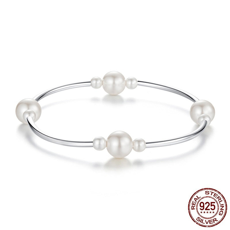 Sterling Silver Shell Pearls Bracelet