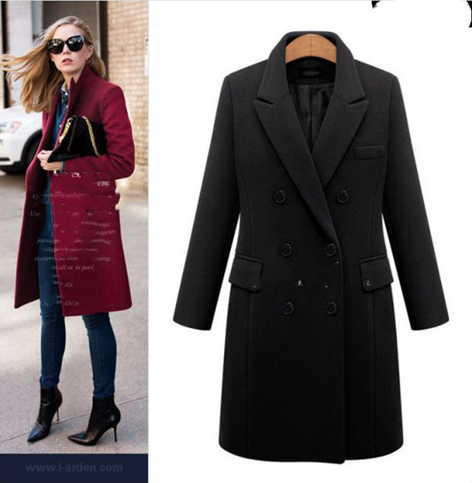 Medium length large woolen overcoat for women