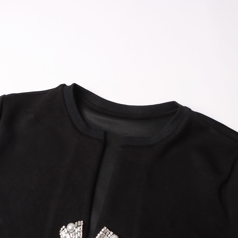Fashion Simple Rhinestone Bow Short Sleeve T-shirt For Women