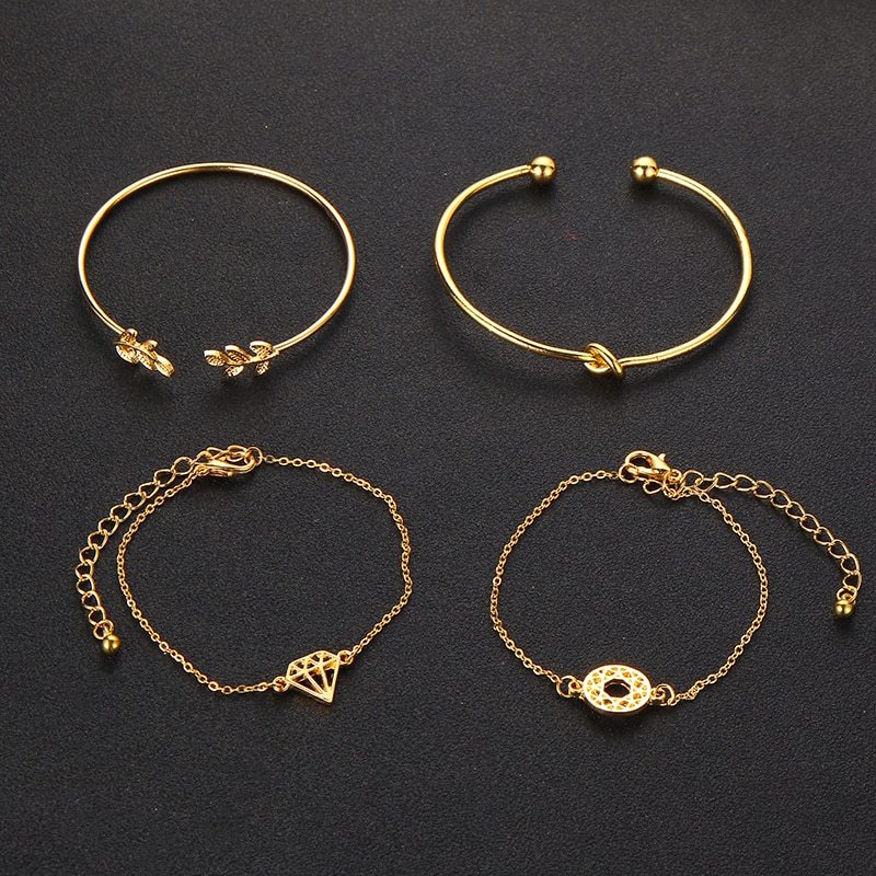 Tocona T Fashion Bohemia Leaf Knot Hand Cuff Link Chain Charm Bracelet Bangle For Women Gold Bracelets Femme Jewelry 6115