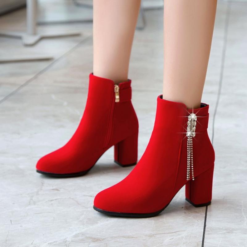 Women's Thick Heel High Booties Short Tube Large Size