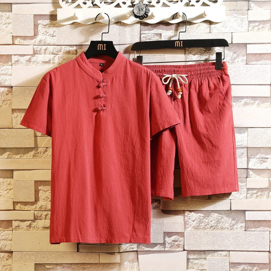Men's Linen Shorts Short Sleeve Suit Chinese Style