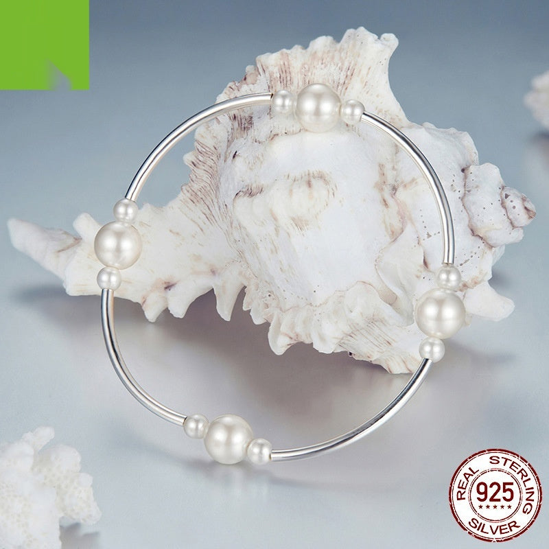 Sterling Silver Shell Pearls Bracelet