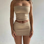 Midriff-baring Top Slim-fit Sheath Short Skirt Two-piece Set