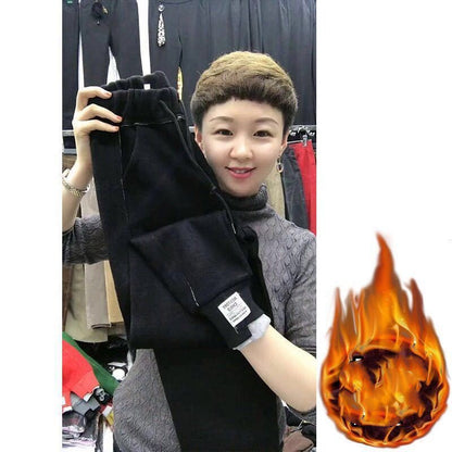 Plus Velvet Casual Pants Women's Elastic Waist Lace-up Trousers Are Thin And All-match