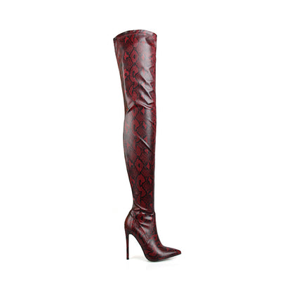 Women's High Heel Snakeskin Pointed Stiletto Heel Over The Knee Boots