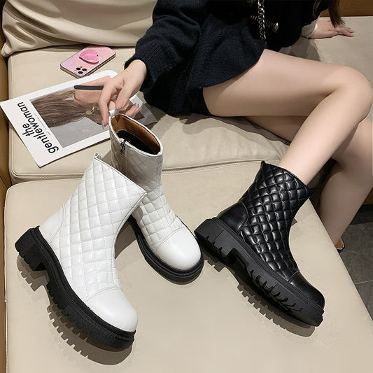 Children's Boots Short Tube Side Zipper Net Red Rhombus Fashion