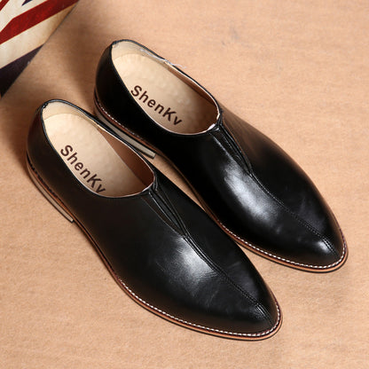 Retro pointed toe slip on casual leather shoes