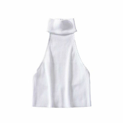 Pullover Halterneck Round Neck Solid Color Knitted Vest