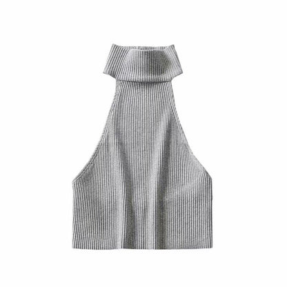 Pullover Halterneck Round Neck Solid Color Knitted Vest