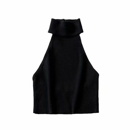 Pullover Halterneck Round Neck Solid Color Knitted Vest