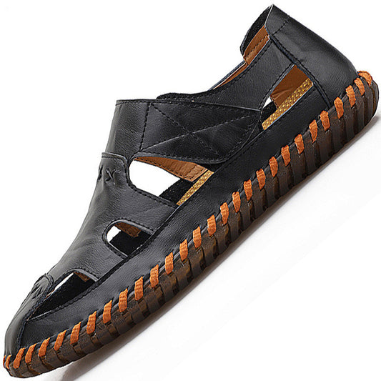 New Style Men's Shoes Summer Sandals Baotou Driving Leather Shoes Men's Slippers Casual Hollowed Out Tendon Bottom Dual-Use