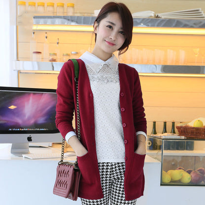 V-neck Loose Women's Wool Cardigan