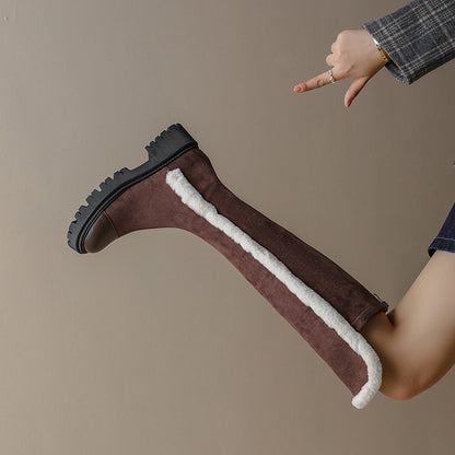 But Knee High Boots Women's Flat Low Heel But Knee