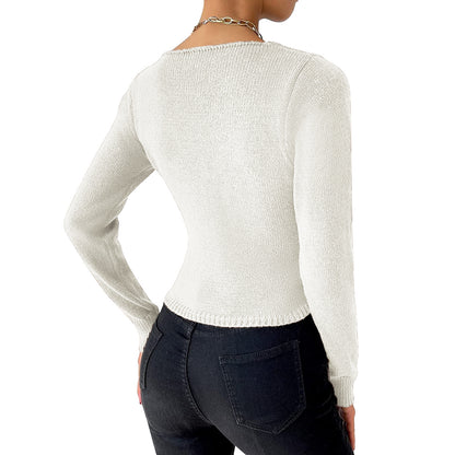 Women's Minimalist Solid Color Slim Fit Long Sleeved Sweater
