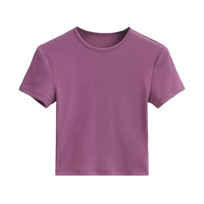New Basic Style Slim-fit Solid Color Round Neck Bottoming Shirt Workout Top