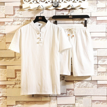 Men's Linen Shorts Short Sleeve Suit Chinese Style