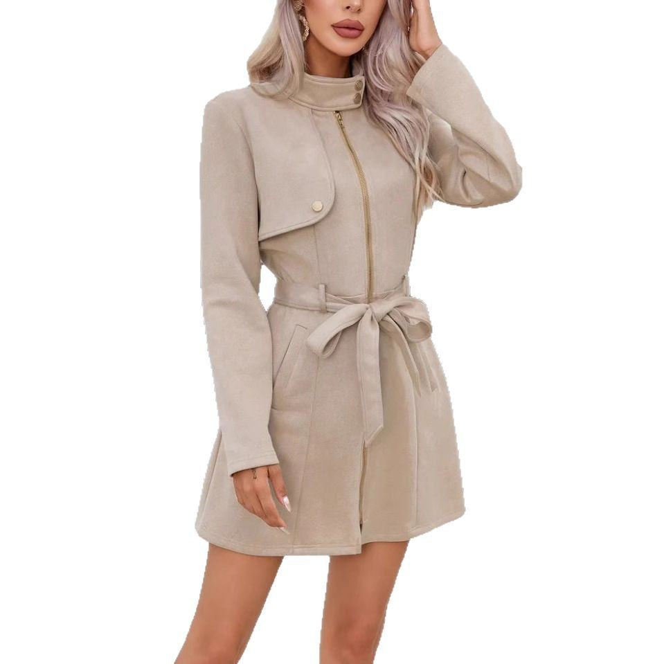 Autumn And Winter Simplicity Double Breasted Lapel Fashion New Green Waist-tight Temperament Women's Short Jacket