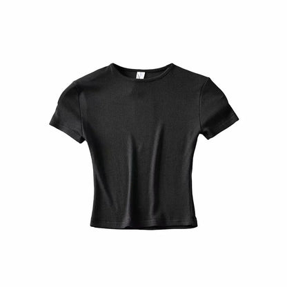 New Basic Style Slim-fit Solid Color Round Neck Bottoming Shirt Workout Top