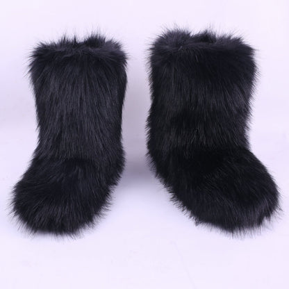 Ladies Outdoor Snow Boots Imitation Fox Hair Wool And Cotton Boot
