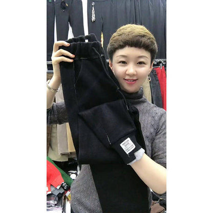 Plus Velvet Casual Pants Women's Elastic Waist Lace-up Trousers Are Thin And All-match