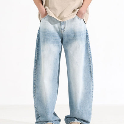 Design Washed Blue And White Machete Jeans Men's American Style