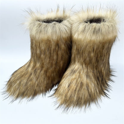 Thickened Plus Size Mid-calf Furry Fur Clothing Snow Boots