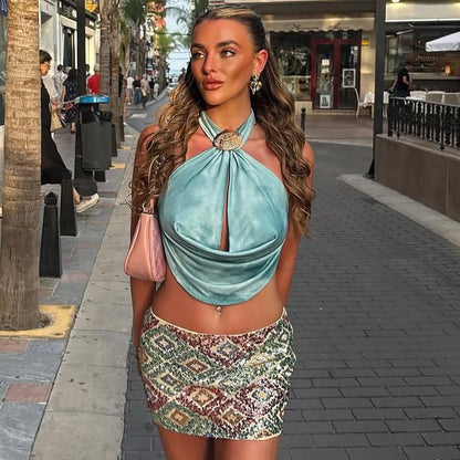 Women's Fashion Shell Hollow-out Solid Color Top