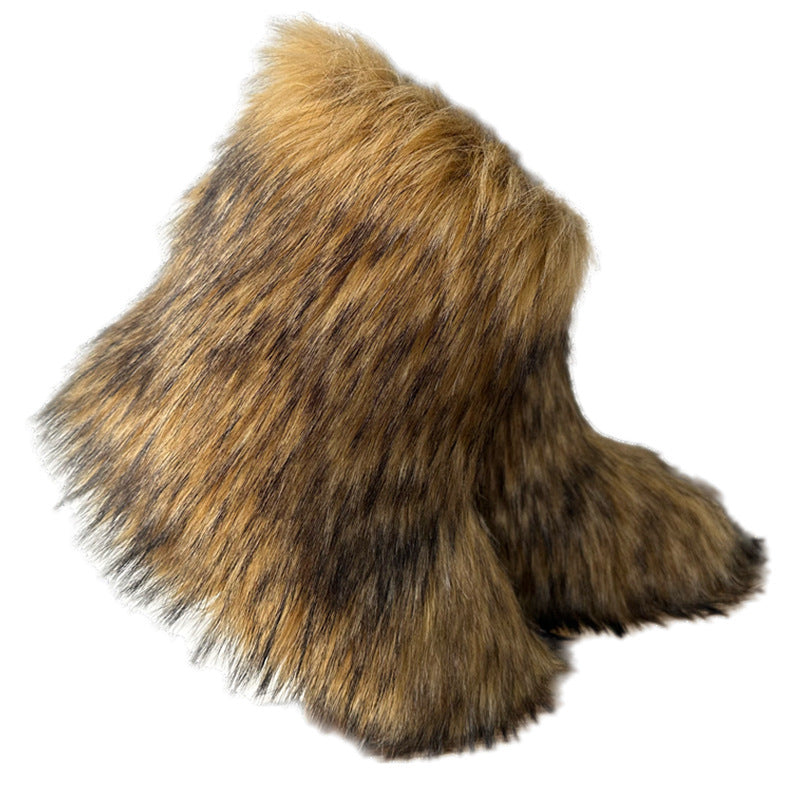 Thickened Plus Size Mid-calf Furry Fur Clothing Snow Boots