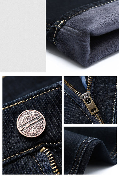 Plush Thick Slim Straight-leg Warm Casual Men's Jeans