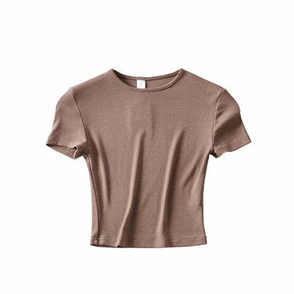 New Basic Style Slim-fit Solid Color Round Neck Bottoming Shirt Workout Top