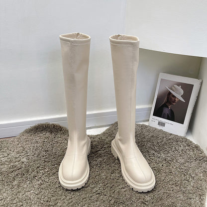 Knight  Long  Women White Boots Mid Heel