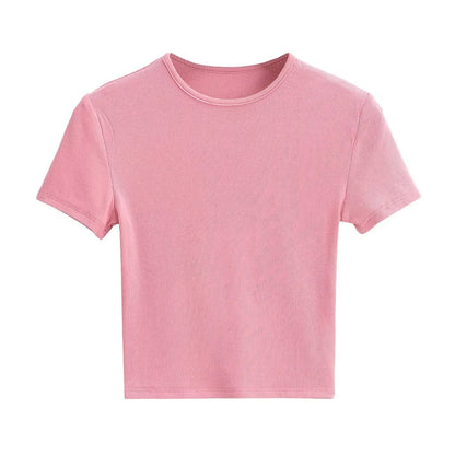 New Basic Style Slim-fit Solid Color Round Neck Bottoming Shirt Workout Top