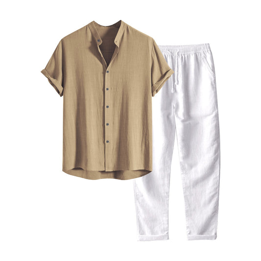 European And American Men's Stand Collar Fashion Casual All-match Slim Fit Cotton And Linen Suit