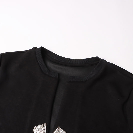 Fashion Simple Rhinestone Bow Short Sleeve T-shirt For Women