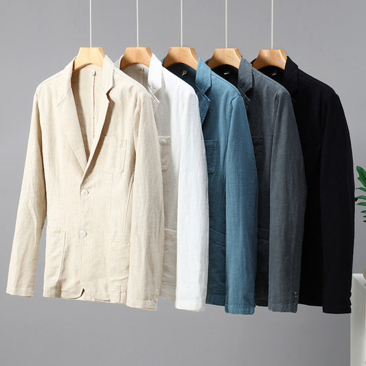 Japanese Flat Collar Casual Ramie Small Suit Men's Versatile