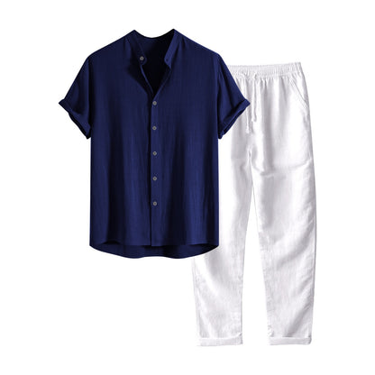 European And American Men's Stand Collar Fashion Casual All-match Slim Fit Cotton And Linen Suit