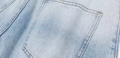 Design Washed Blue And White Machete Jeans Men's American Style