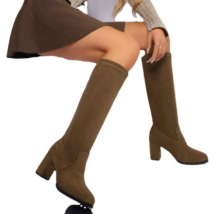 Winter New Plus Size Boots Round Head Chunky Heel Women's High Leg Boot