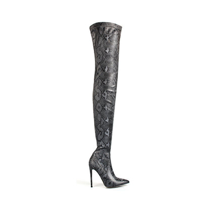 Women's High Heel Snakeskin Pointed Stiletto Heel Over The Knee Boots
