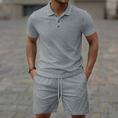 Men's Solid Color Jacquard Casual Short Sleeve Suit