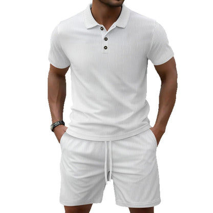 Men's Solid Color Jacquard Casual Short Sleeve Suit