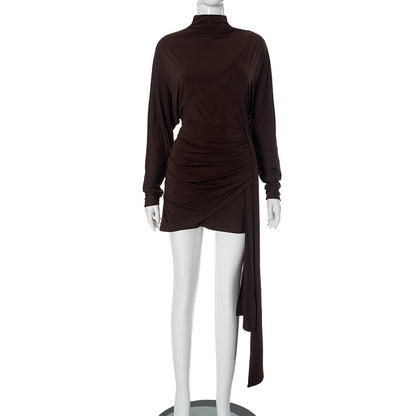 New Pure Color Half Collar Waist-tight Sheath Sexy Dress Women