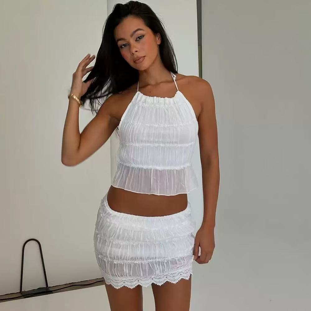 Women's Spring And Summer Backless Pleated Stripe Fabric Personalized Skirt